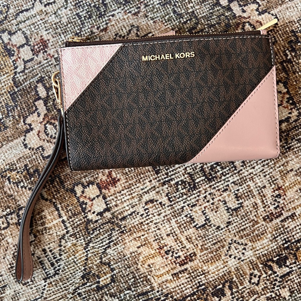 Michael Kors Brown and Pink Wristlet